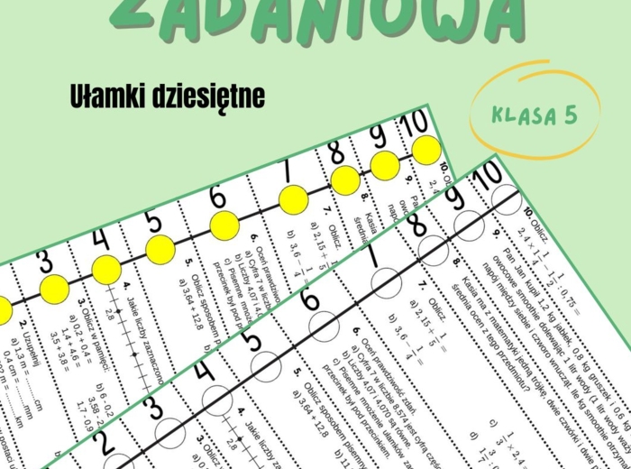 Ułamki dziesiętne, klasa 5, powtórzenie, sztafeta zadaniowa, praca w grupach