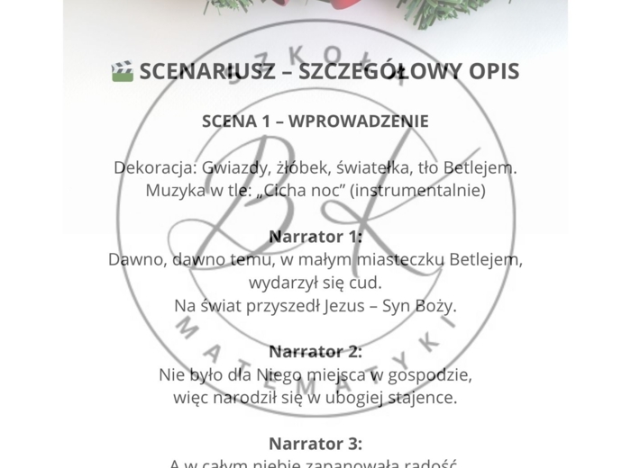 „Maleńka Miłość w Betlejem” to scenariusz szkolnych jasełek dla klas I–III.