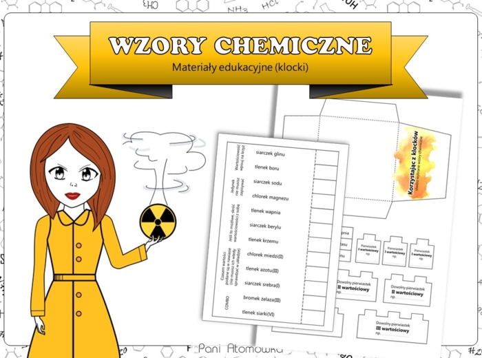 Chemia. Klasa 7. Wzory prostych związków chemicznych. (Materiały edukacyjne. Klocki i karta pracy)