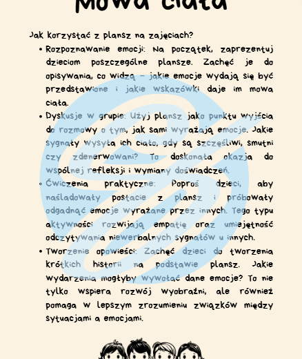 Zestaw Plansz do Nauki Mowy Ciała i Emocji dla Nauczycieli - 6 Plansz do Rozmowy z Dziećmi TRENING UMIEJĘTNOŚCI SPOŁECZNYCH TUS