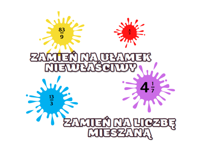 Zamień na ułamek niewłaściwy. Zamień na liczbę mieszaną. Gotowe zadania na lekcję klasa 4 / klasa 5