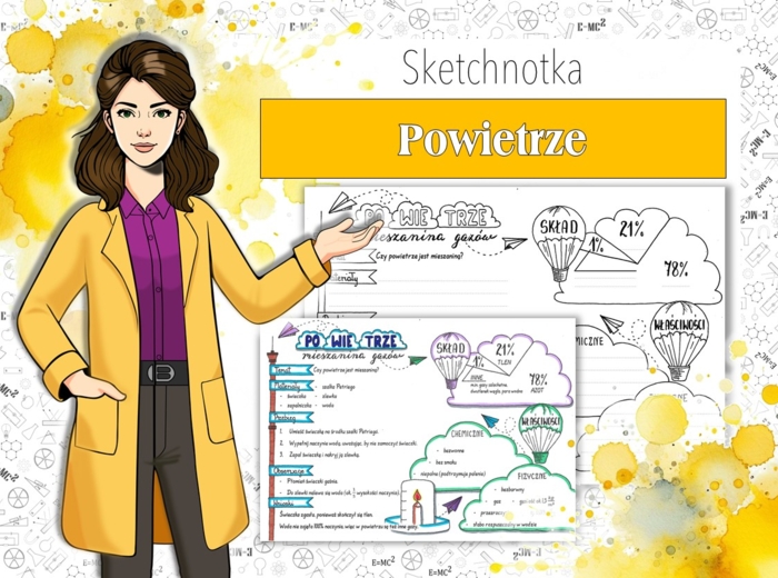 Chemia. Klasa 7. Powietrze jako mieszanina. Sketchnotka/notatka graficzna. Karta pracy. Zadanie.