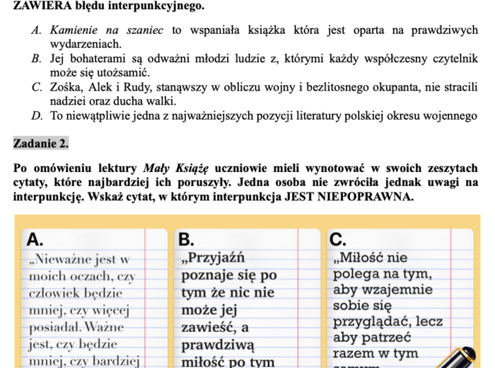 interpunkcja - zadania egzaminacyjne
