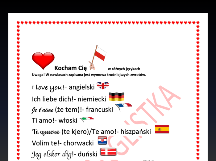 Kocham cię w ponad 20 językach + wymowa +flagi - walentynkowa lekcja języka obcego