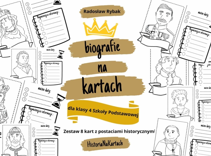 Biografie na kartach - zestaw 8 kart z postaciami historycznymi