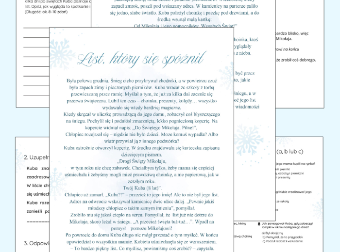„List, który się spóźnił” – opowiadanie, karta pracy / test, klucz odpowiedzi, klasy 4-6