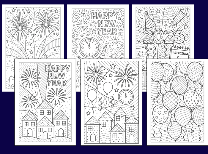 🎆NOWY ROK - Noworoczne kolorowanki w stylu zentangle – zestaw 22 kart