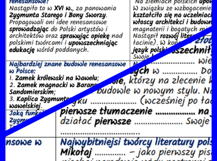Narodziny i rozkwit renesansu w Polsce - notatki i karta pracy