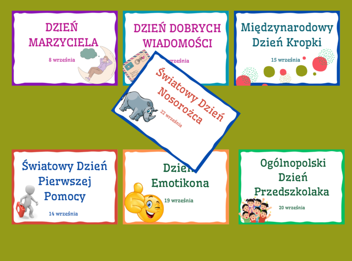 ŚWIĘTA TYPOWE I NIETYPOWE - wrzesień - napisy - gazetka - dekoracja - BIBLIOTEKA - 14 stron