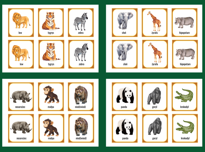 DZIEŃ ZWIERZĄT - dzikie zwierzęta - ekologia – memory – 54 szt. – biblioteka – przedszkole – świetlica
