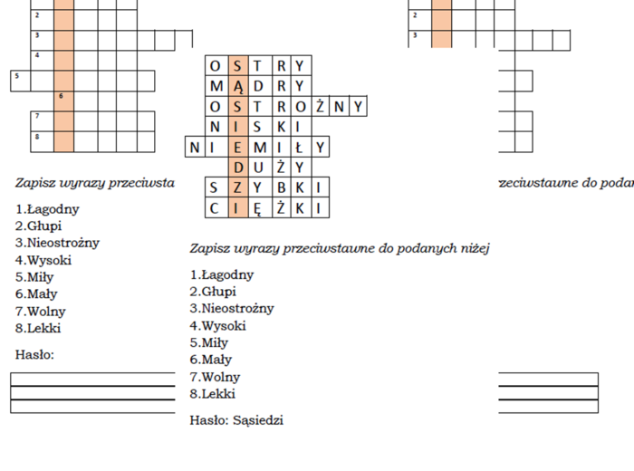 Logogryf dla klasy 2 z hasłem Sąsiedzi