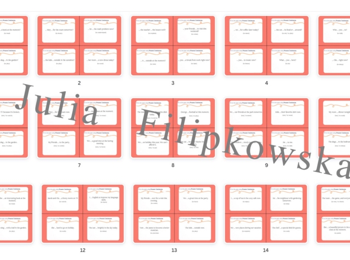Present Continuous/ Karty do mówienia/ Mówienie/ Speaking/ Zestaw/ Pakiet/ Konwersacje/ Klasy 4-8/ Klasy 4-6/ Klasy 6-8/ SP/ Warm-up/ Rozgrzewka/ Speaking cards/ Gramatyka/ Grammar/ Speaking cards grammar/ Grammar cards/ E8