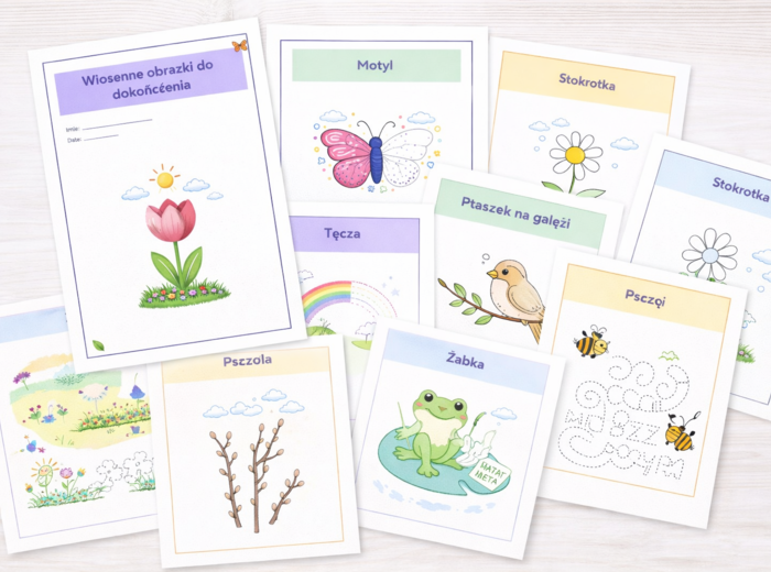Wiosenne obrazki do dokończenia – karta pracy