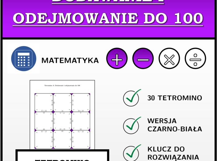 Tetromino - Dodawanie i odejmowanie do 100 | matematyka