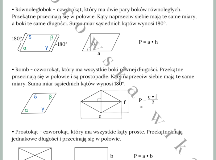 Wszystko o czworokątach - notatka