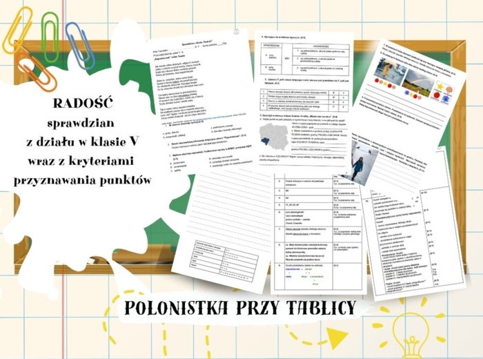 Sprawdzian z odpowiedziami do rozdziału VII pt. RADOŚĆ do podręcznika wydawnictwa WSiP „Zamieńmy słowo” dla klasy 5