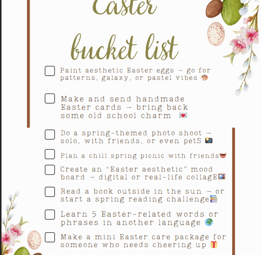 🌟 Easter Bucket List – High School Edition – Wiosenna Lista Zadań dla Nastolatków (A4) 🐣