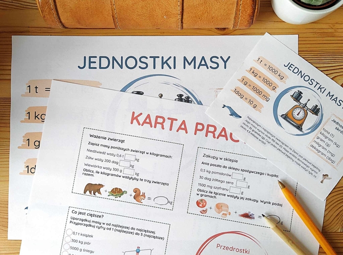 Jednostki masy - tablica + karta pracy | klasa 4