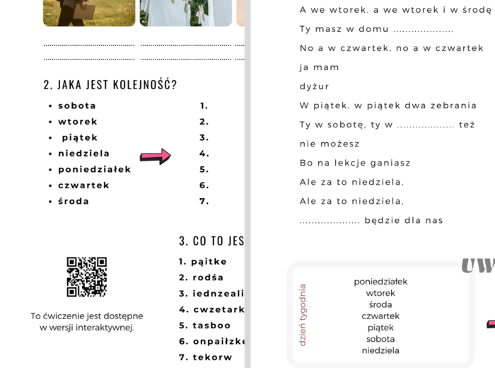 DNI TYGODNIA I CZAS WOLNY (Ale za to niedziela) polski dla obcokrajowców A1