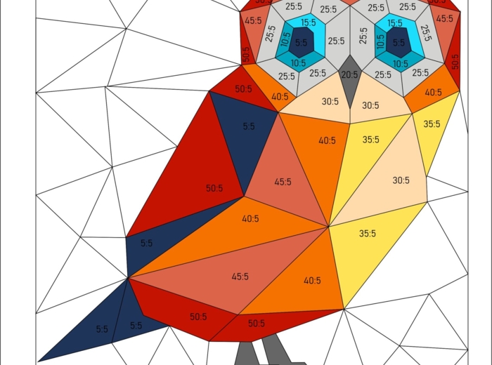 Dzielenie przez 5 - kolorowanka według wyników dzielenia, nauka dzielenia i mnożenia