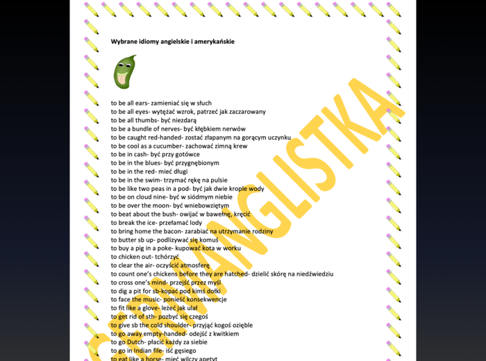 Idiomy angielskie i amerykańskie- OBSZERNA lista w j. angielskim z tłumaczeniem + 6 ćwiczeń- MATURA