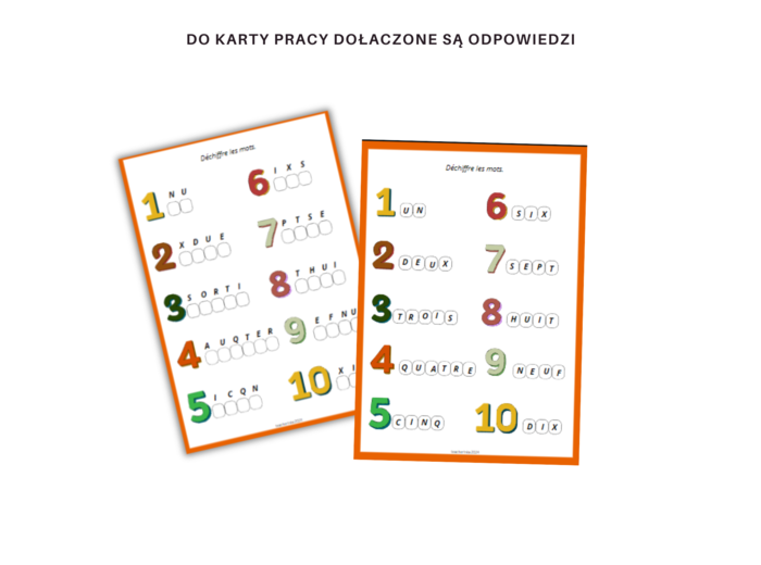 Aventure numérique 1-10 – zestaw do nauki liczb 1-10 po francusku, czytanie, pisanie, dodawanie i odejmowane w zakresie 10, karty pracy, karty obrazkowe, karty wyrazowe , nombres