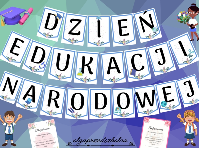 Dzień Edukacji Narodowej - girlanda a4, kolorowe obrazki, podziękowania.