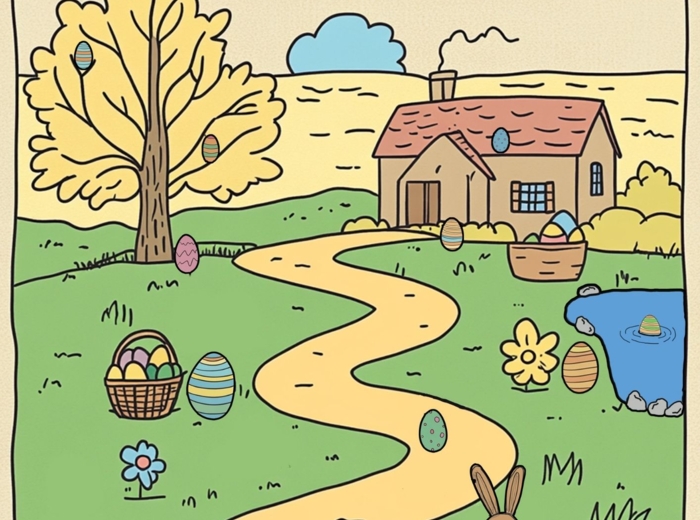 WIELKANOCNA KARTA PRACY- EASTER WORKSHEET_KLASY 1-3: EASTER EGG HUNT, ćwiczenie znajomość kolorów oraz przyimków miejsca, rysowanie własnej pisanki+ ODPOWIEDZI