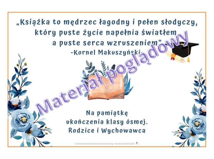 Wkładki do książek. Zakończenie roku szkolnego. Klasy 1-8 . Wzór 10
