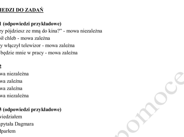Mowa zależna i niezależna. Karta pracy