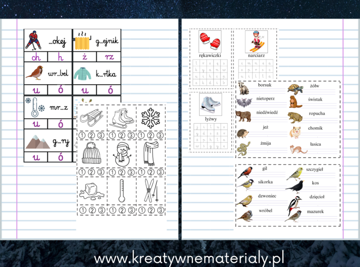 Wklejki do zeszytu - Zima