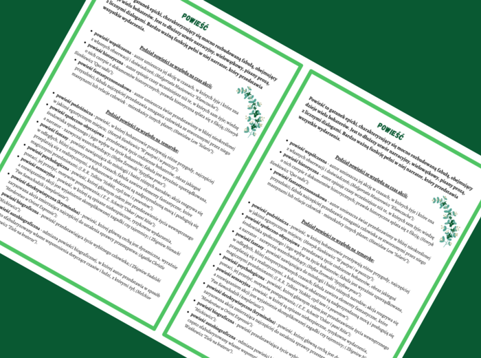 POWIEŚĆ i jej typy - epika - wklejka - egzamin - powtórzenie