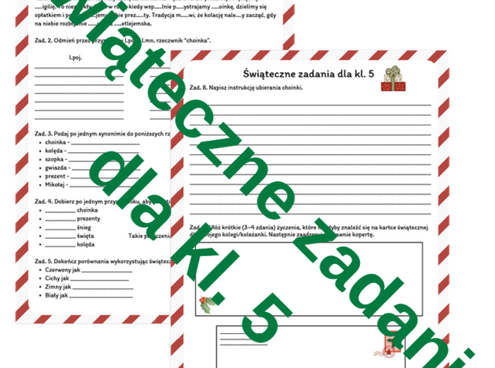 Świąteczne zadania kl. 5 karta pracy Boże Narodzenie