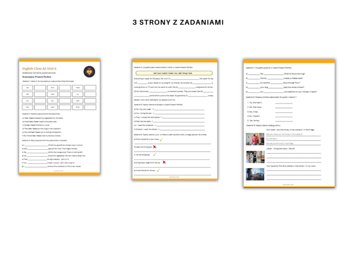 Gramatyka dla klasy 6: Czas Present Perfect Zdania twierdzące przeczenia pytania  i krótkie odpowiedzi  Na podstawie English Class A2 Unit 6