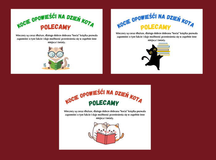 DZIEŃ KOTA biblioteka – gazetka- wystawka – napis – 7 wersji - w poziomie