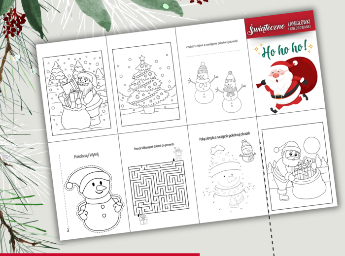 Mini Łamigłówki i Kolorowanki Świąteczne/Mikołajkowe ☃️Do wycięcia 💗