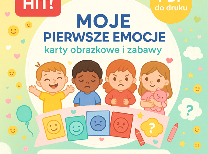 Moje pierwsze emocje – karty obrazkowe i zabawy. 20 kart. 10 zabaw. 3 kolorowanki.