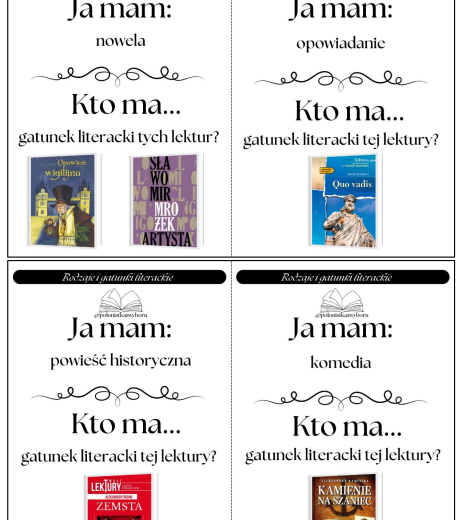Karty Ja mam, Kto ma? Rodzaje i gatunki literackie, egzamin ósmoklasisty