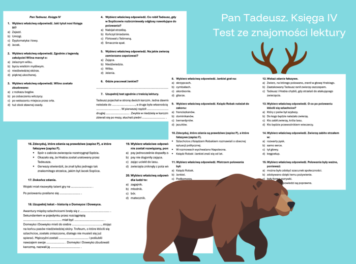 Pan Tadeusz. Księga IV - test ze znajomości treści lektury