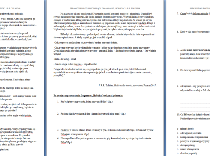 Hobbit - SPRAWDZIAN PODSUMOWUJĄCY