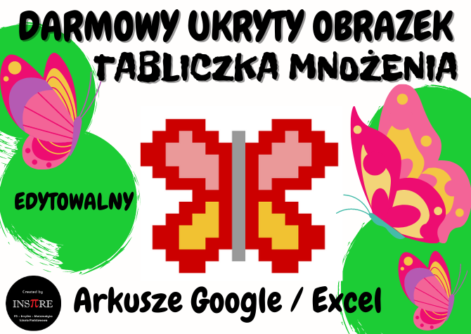TABLICZKA MNOŻENIA - MOTYLEK - UKRYTY OBRAZEK w Arkuszach Google, Excelu (edytowalny).