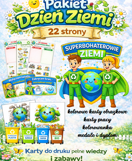 Dzień Ziemi – Pakiet edukacyjny (22 strony) | karty obrazkowe, karty pracy, dyplom