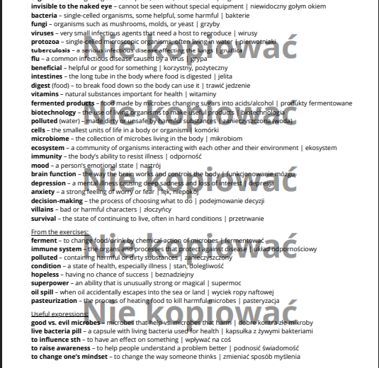 Karta pracy - czytanka "The Secret Life of Microbes" B2 z ćw. na czas Present Perfect v. Past Simple