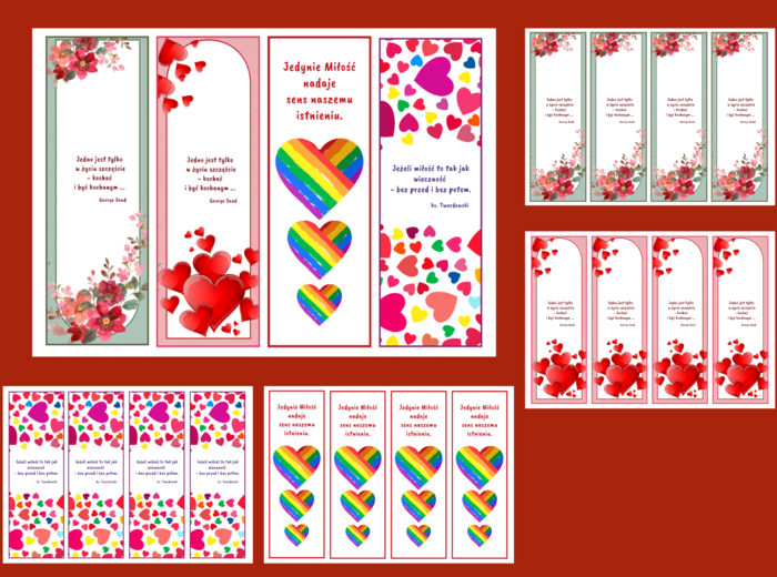 WALENTYNKI – zakładki do książek – zakładka – biblioteka – świetlica – wersja 1