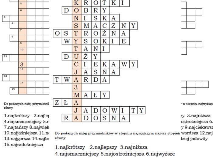 Przymiotnikowy logogryf dla klasy 2