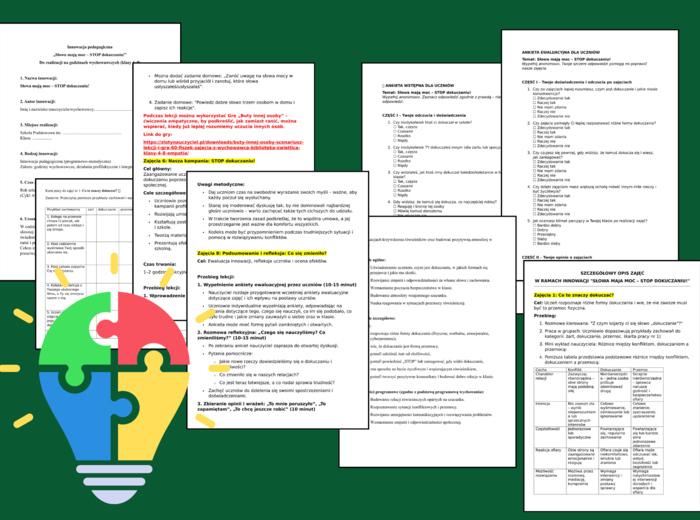 INNOWACJA pedagogiczna: „STOP DOKUCZANIU – SIŁA ŻYCZLIWOŚCI W KLASIE” - kl. 4-8 - zajęcia z wychowawcą