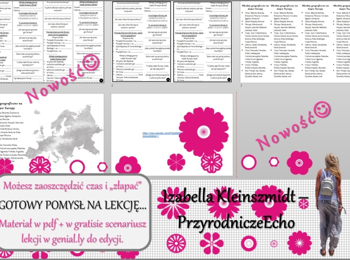 Pomysł na lekcję/karta pracy/stacje zadaniowe/notatki/ materiał do lekcji do tematu „Położenie i ukształtowanie powierzchni Europy” w pdf. W gratisie niekomercyjny scenariusz lekcji/pomysł na lekcję w programie genial.ly do edycji. Geografia 6. Dział „Śr