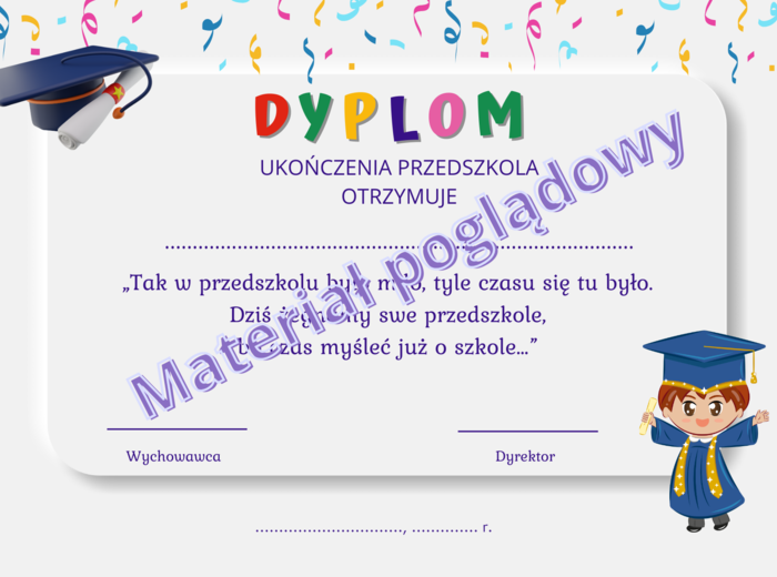 Dyplom ukończenia przedszkole dla chłopca i dziewczynki osobno