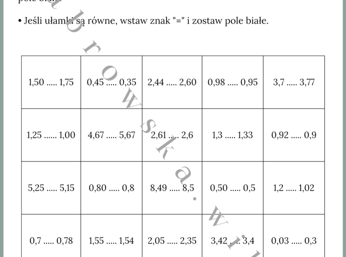 Porównywanie ułamków dziesiętnych - kodowanka
