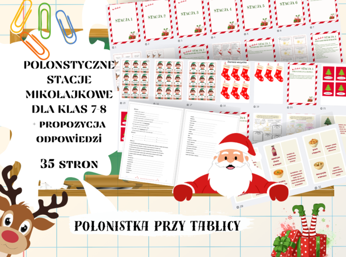 Mikołajki na języku polskim, lekcja mikołajkowa, stacje zadaniowe, stanowiska klasy 7-8 wraz z propozycją rozwiązań